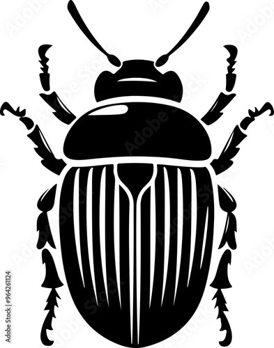 Black Silhouette of a Beetle with Detailed Patterns