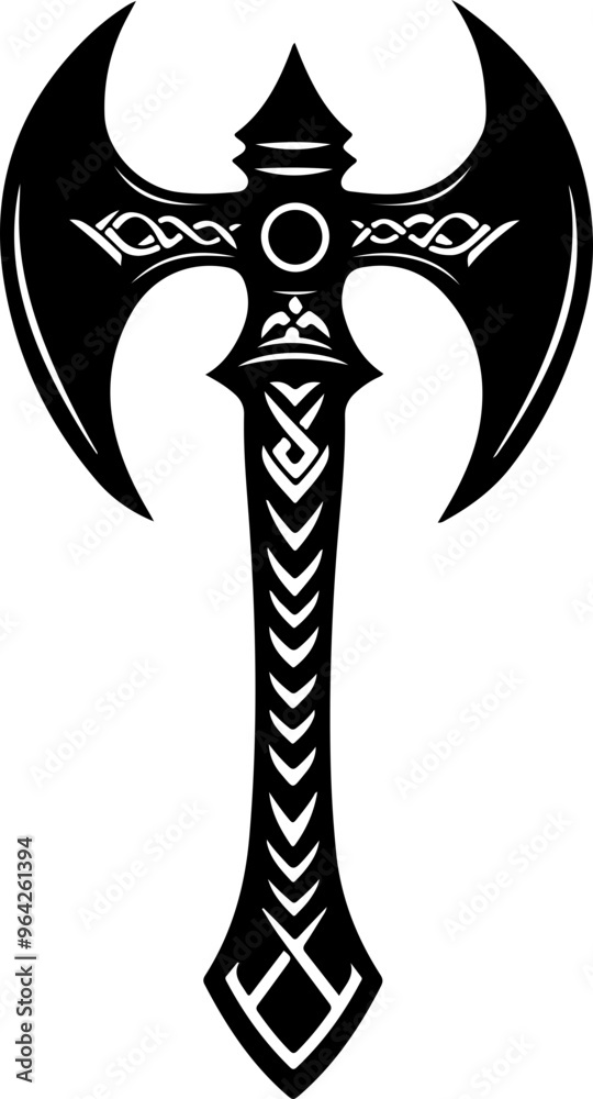 Stylized Black Axe with Intricate Design Elements Stylized Black Axe with Intricate Design Elements