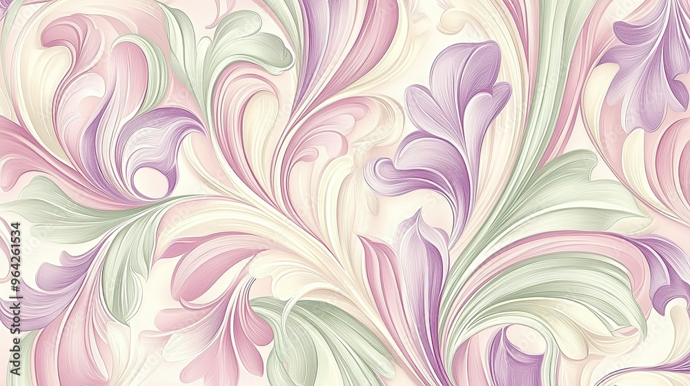 Elegant floral patterns in soft pastel shades create a delicate design on a light background, perfect for home decor or wallpaper Elegant floral patterns in soft pastel shades create a delicate design on a light background, perfect for home decor or wallpaper
