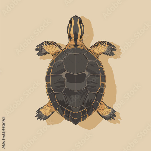 Illustration of a Sea Turtle on a Beige Background