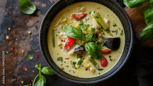 Green Curry (Gaeng Keow Wan) – Creamy coconut-based curry with green chili, bamboo shoots, eggplant, and basil photo