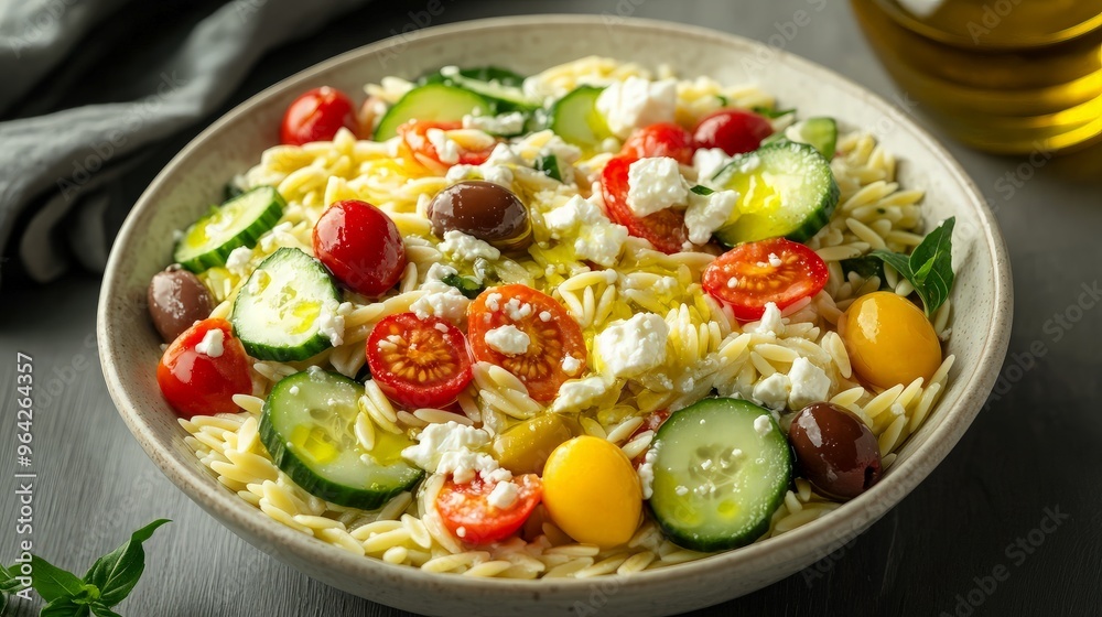 Fresh Orzo Pasta Salad with Tomatoes, Cucumbers, and Feta Cheese