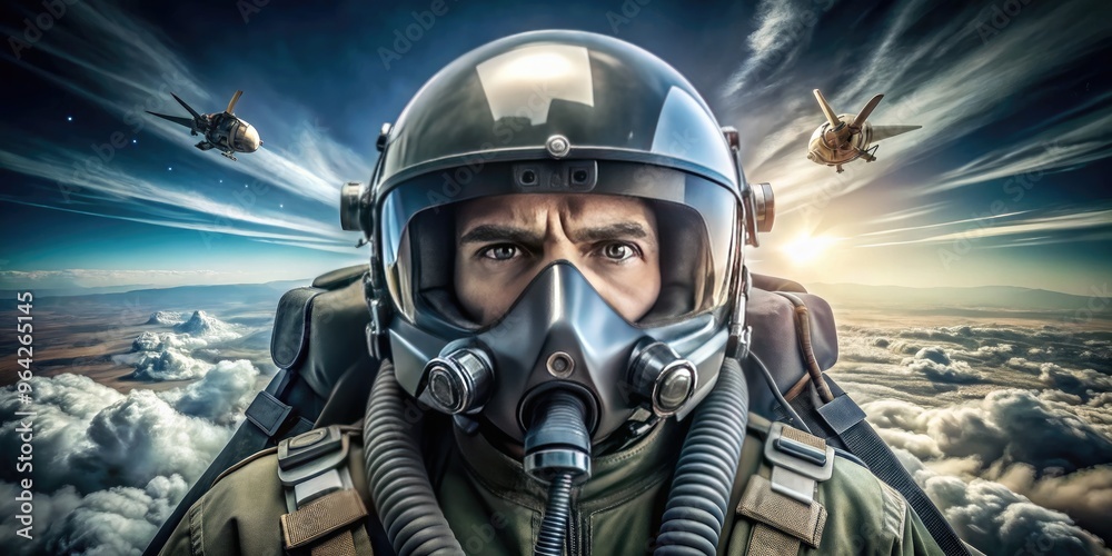 Futuristic Fighter Pilot Helmet With Integrated Visor And Communication System, Designed For Enhanced Situational Awareness In Aerial Combat
