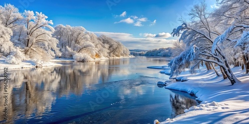 Ice-Covered Potomac River With A Blanket Of Snow And Trees Along The Snowy Bank photo