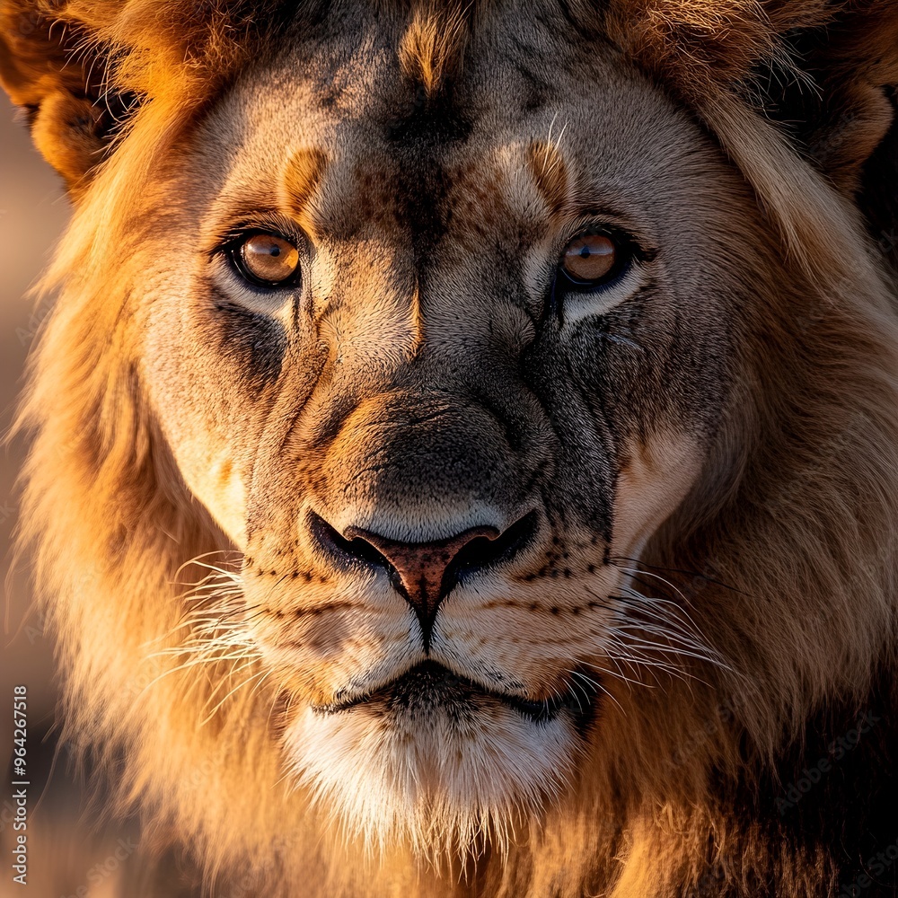 Majestic Close up Portrait of a Lion in the African Savannah with Vivid Colors and Golden Hour Majestic Close up Portrait of a Lion in the African Savannah with Vivid Colors and Golden Hour