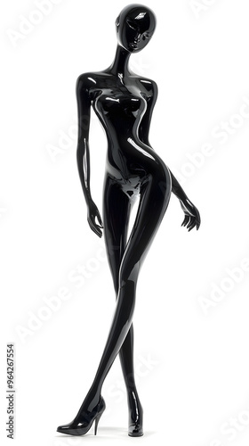 3D Fashion shiny black female mannequin for clothes isolated on white background. Black body silhouette, dressmakers dummy