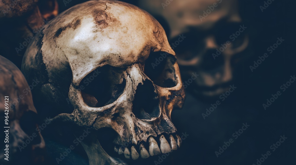 Obraz premium Close-up of a human skull, a reminder of mortality.