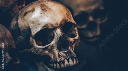 Close-up of a human skull, a reminder of mortality.