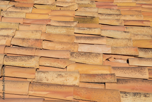 spanish roof terracotta pantile roof tile background photo