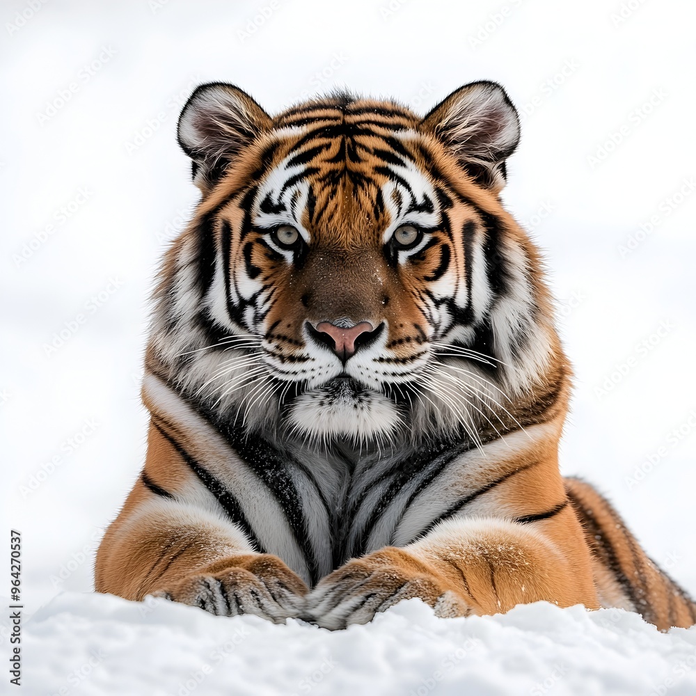 Fototapeta premium Majestic Siberian Tiger Resting in Snowy Wilderness Cinematic High Contrast Style