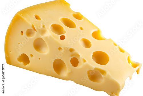 Piece of cheese with holes isolated on white background