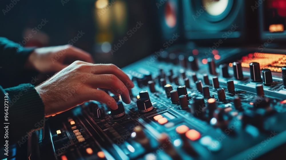 Sound Engineer Adjusting Audio Mixer Sound Engineer Adjusting Audio Mixer