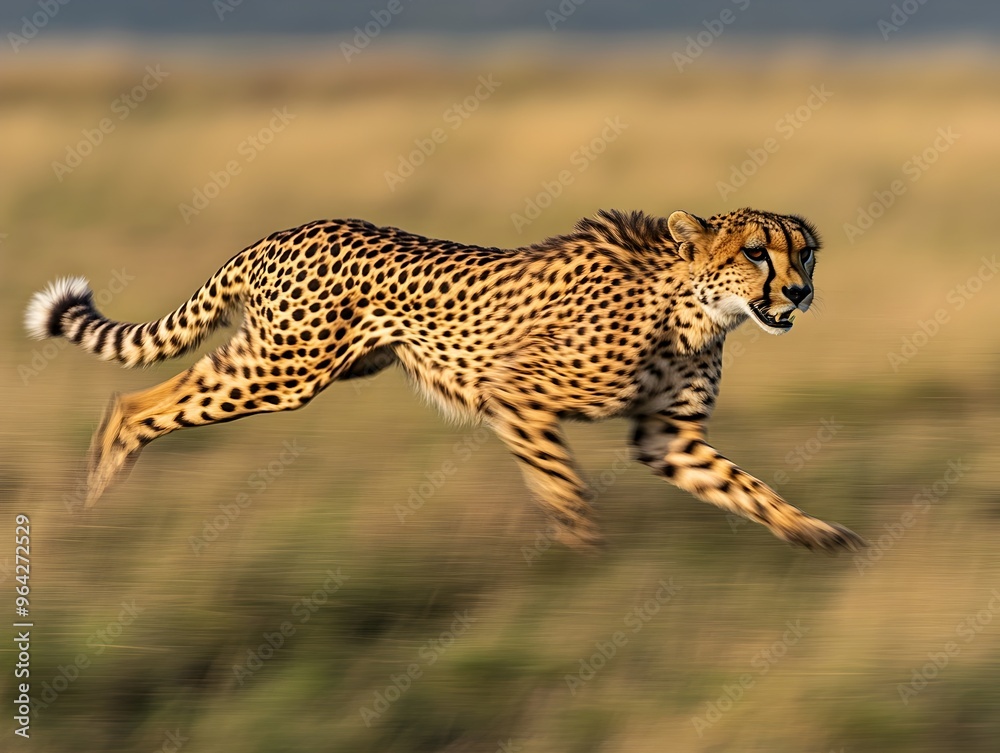 Cheetah Sprinting Across African Grasslands with Naturalistic Impressionist Style Cheetah Sprinting Across African Grasslands with Naturalistic Impressionist Style