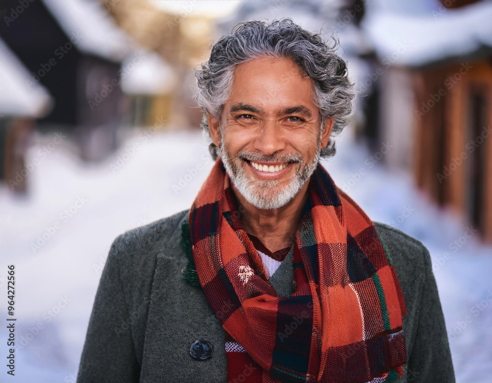 Winter Portrait of Happy Handsome Man Smiling Outdoors Winter Portrait of Happy Handsome Man Smiling Outdoors
