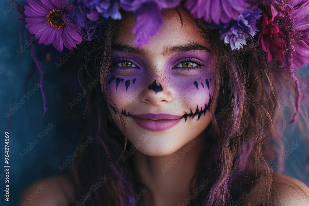 cute portrait of a teenager with Halloween makeup. AI Generated cute portrait of a teenager with Halloween makeup. AI Generated