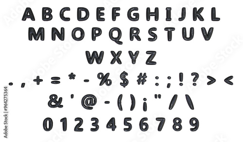 Black balloon alphabet alphabet with punctuation and symbols. 