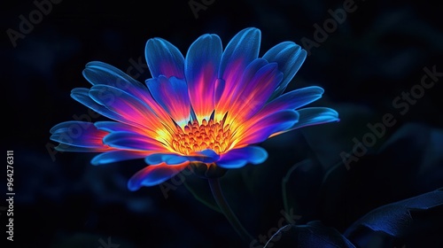 Blooming Radiance: Mesmerizing Timelapse of Glowing Flower in the Dark #964276311