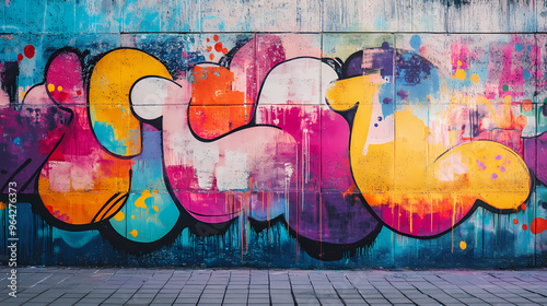 Colorful urban graffiti art on wall. Graffiti. Illustration