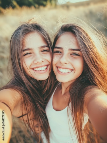 Selfie of two smiling girls