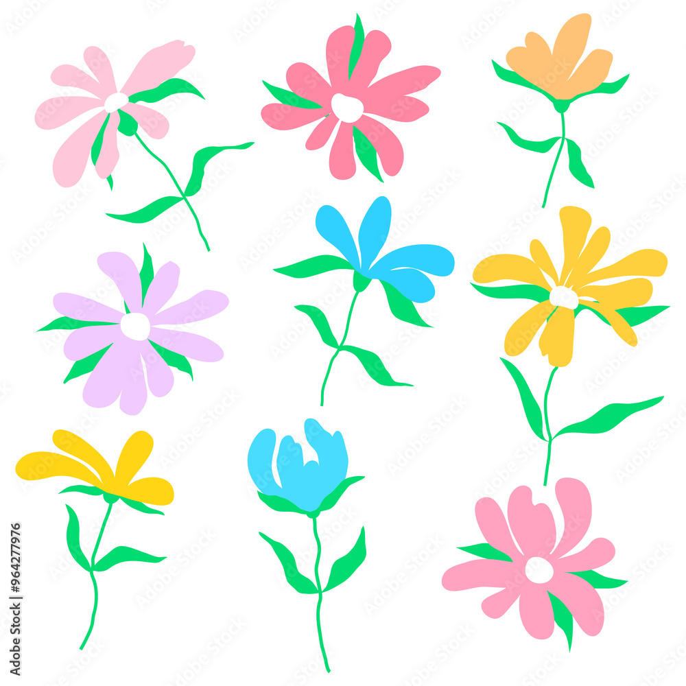 Fototapeta premium Set of colorful flowers. Design elements. Illustration.