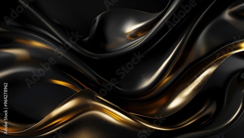 Black and gold background with smooth waves of silk