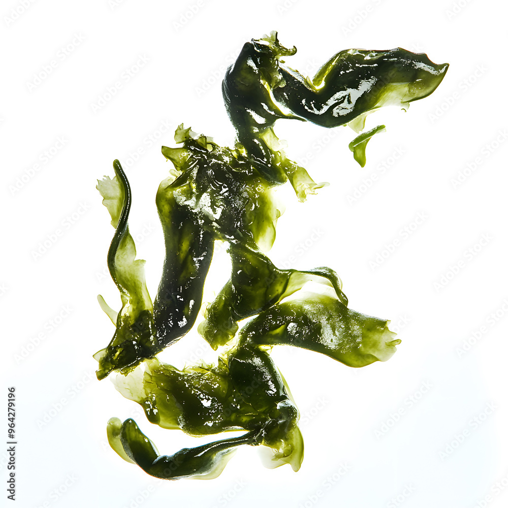 Laminaria Seaweed Isolated on White Background. Green kelp seaweed from deep sea isolated Laminaria Seaweed Isolated on White Background. Green kelp seaweed from deep sea isolated