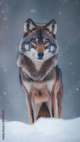 Majestic Grey Wolf Standing Tall in Serene Snow Covered Landscape Captured with Z7 II and 50mm photo