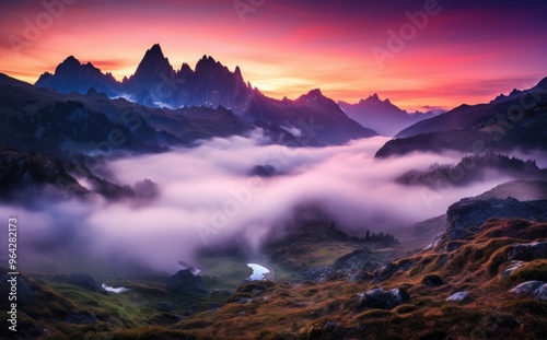 Majestic Mountain Range Enveloped in Fog