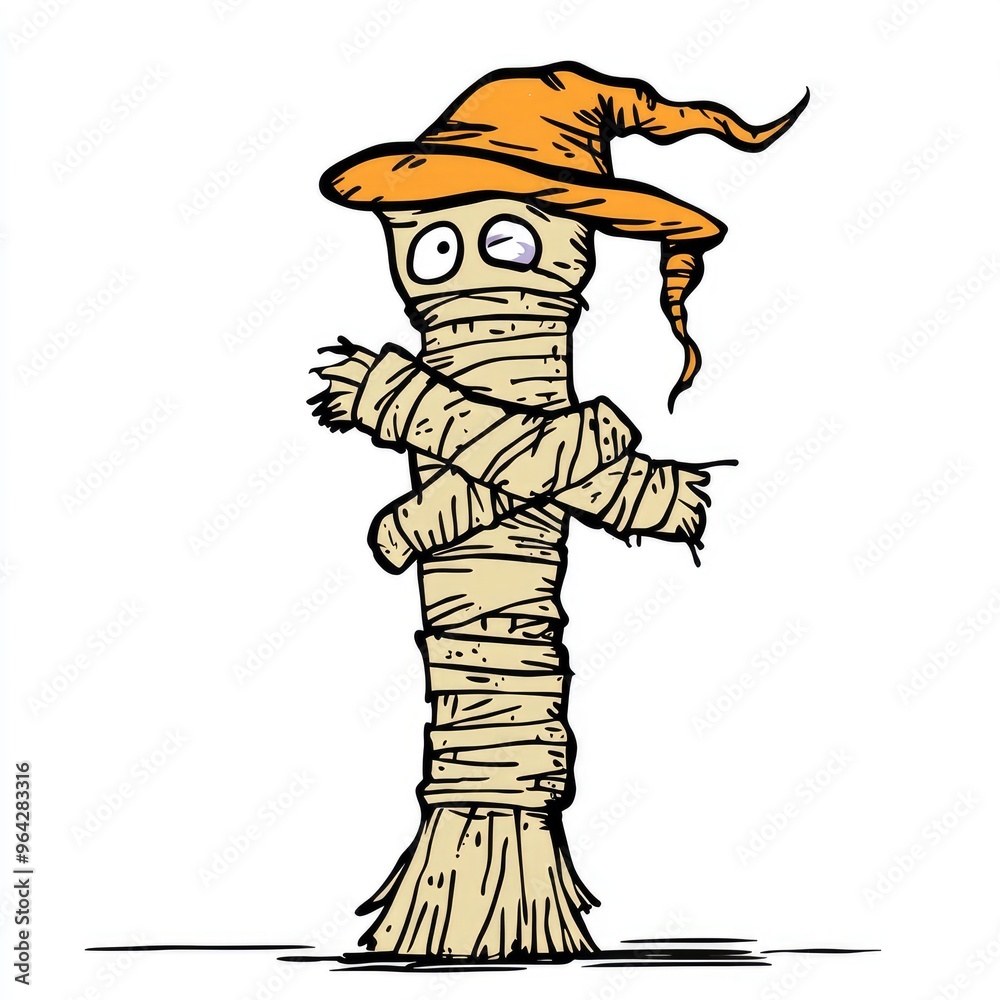 Fototapeta premium Cartoon Mummy Wearing a Witch Hat