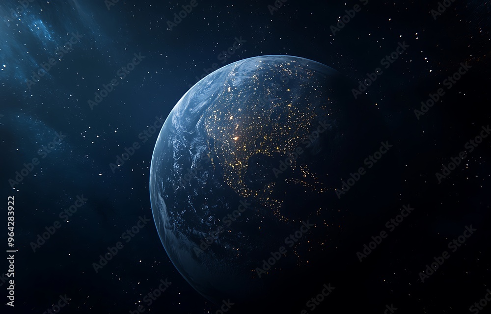 Obraz premium A Stunning View of Earth from Space Illuminated by City Lights