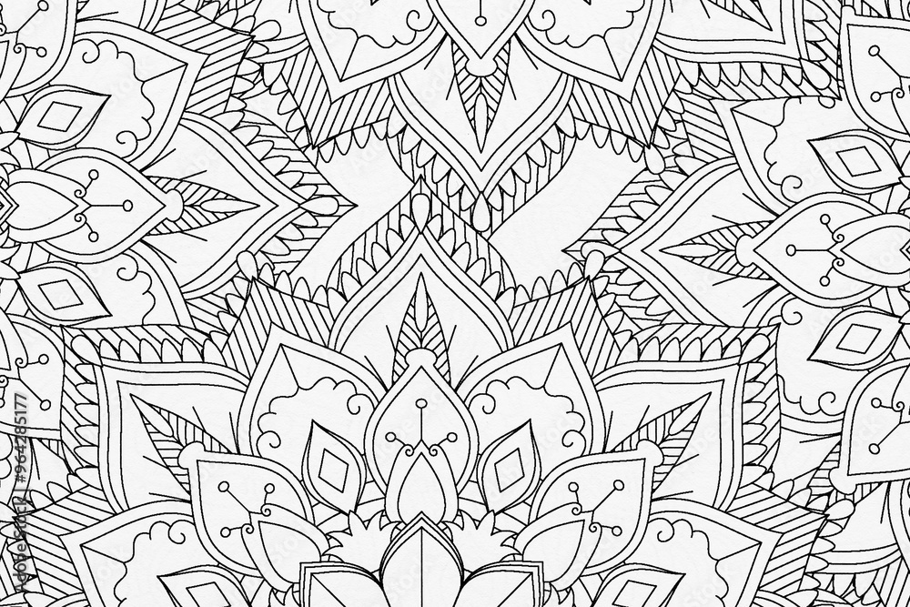 Arrière plan noir et blanc avec motif graphique mandala pour colorier