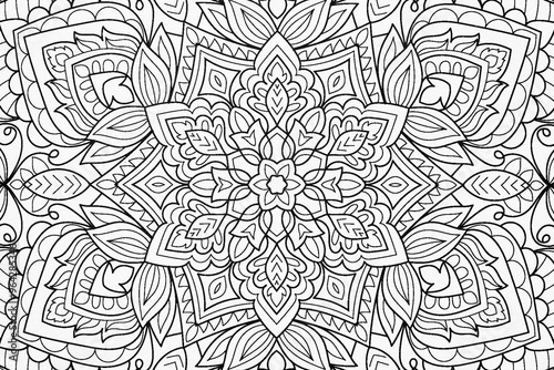  Arrière plan noir et blanc avec motif graphique mandala pour colorier photo