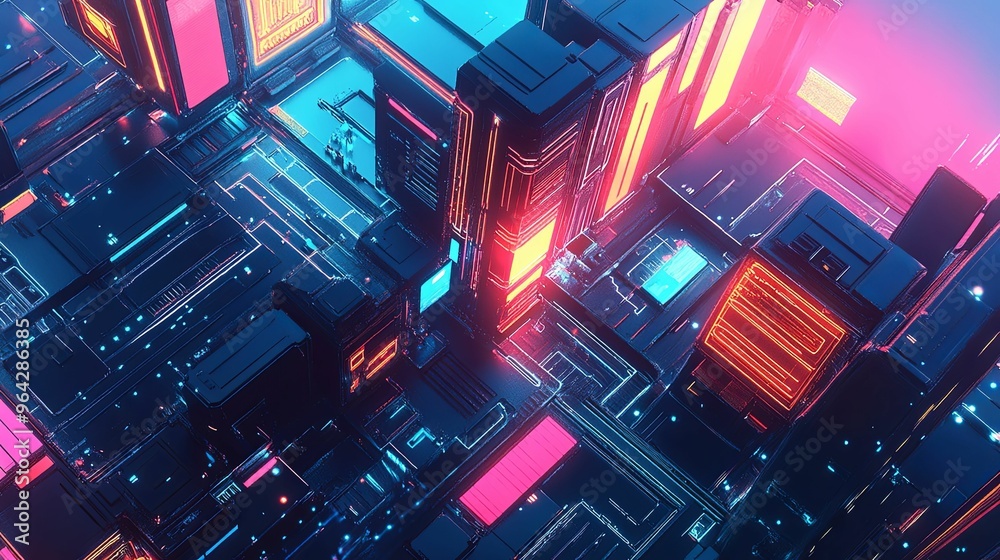 Abstract Neon Cityscape with Glowing Structures Abstract Neon Cityscape with Glowing Structures