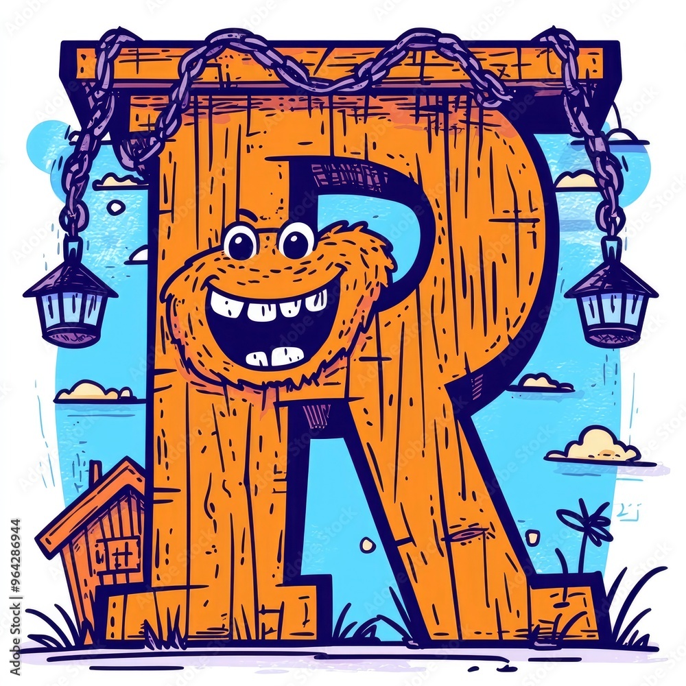 Obraz premium Cartoon Monster Letter R Illustration