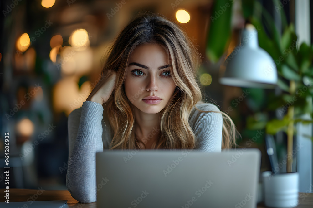 Young beautiful woman working laptop a modern workspace Young beautiful woman working laptop a modern workspace
