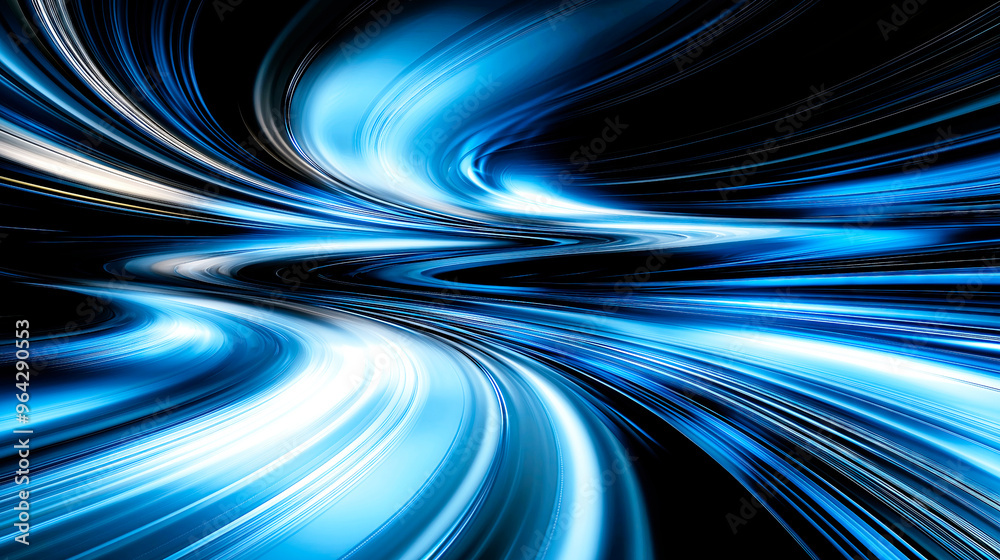Abstract blue light trails speeding through darkness Abstract blue light trails speeding through darkness