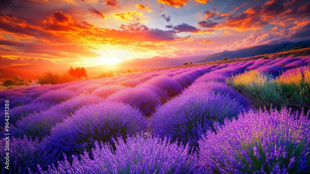 Fototapeta premium Lavender Fields at Sunset
