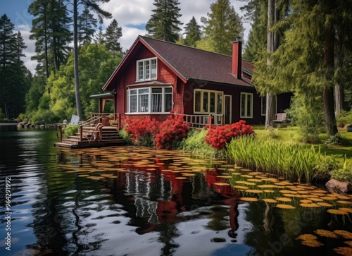 Swedish lake house with a dock