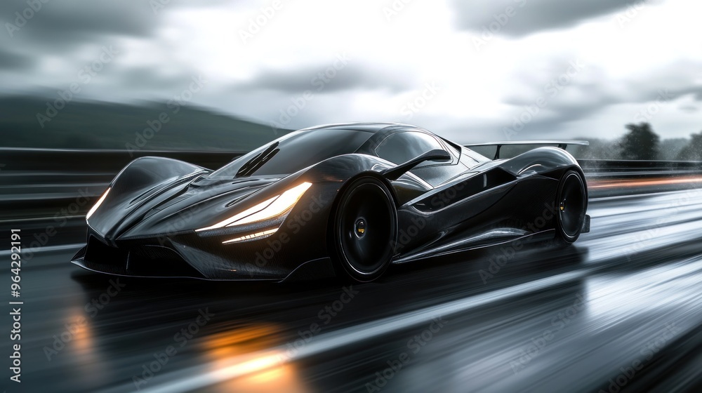 Black Sports Car Speeding on Road Black Sports Car Speeding on Road