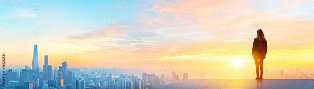 custom made wallpaper toronto digitalAn entrepreneur standing tall on a rooftop overlooking the city at sunrise