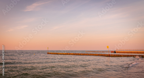 Fototapeta Naklejka Na Ścianę i Meble -  Pastel Sky Over the Baltic at Sunset in Kolobrzeg