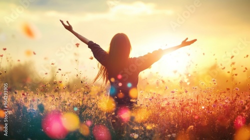 Woman in Field at Sunset