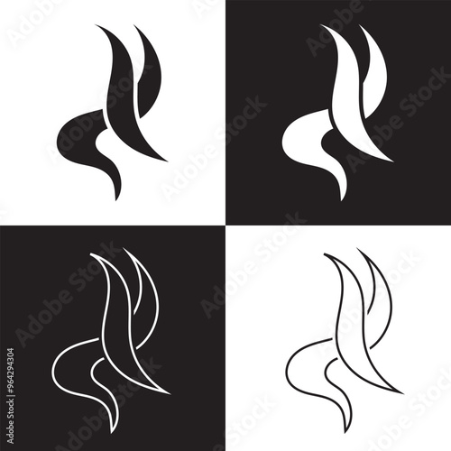 Smoke steam icon vector logo set. Smoke smell, steam aroma heat icon illustration.Hot vapor fire doodle line logo. Hit stink, coffee, fragrance flame elements. isolated on black and white background. 