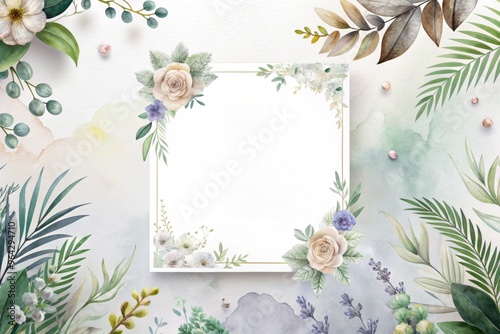 Wedding card template with flowers illustration