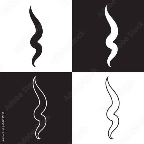 Smoke steam icon vector logo set. Smoke smell, steam aroma heat icon illustration.Hot vapor fire doodle line logo. Hit stink, coffee, fragrance flame elements. isolated on black and white background. 