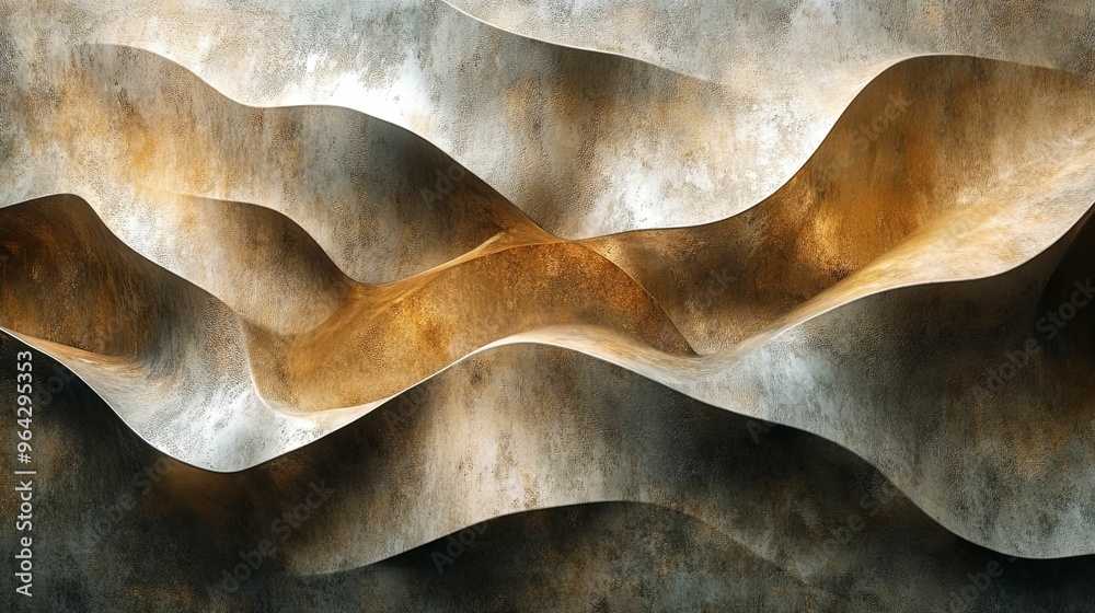 Abstract Wavy Metallic Wall Sculpture with Textured Surface Abstract Wavy Metallic Wall Sculpture with Textured Surface