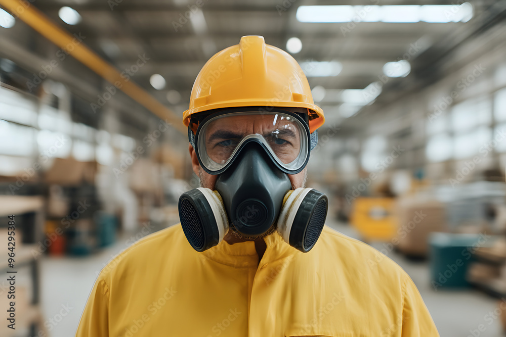 Worker Wearing a Gas Mask in a Factory | Industrial Safety and Hazardous Environment Protection Worker Wearing a Gas Mask in a Factory | Industrial Safety and Hazardous Environment Protection
