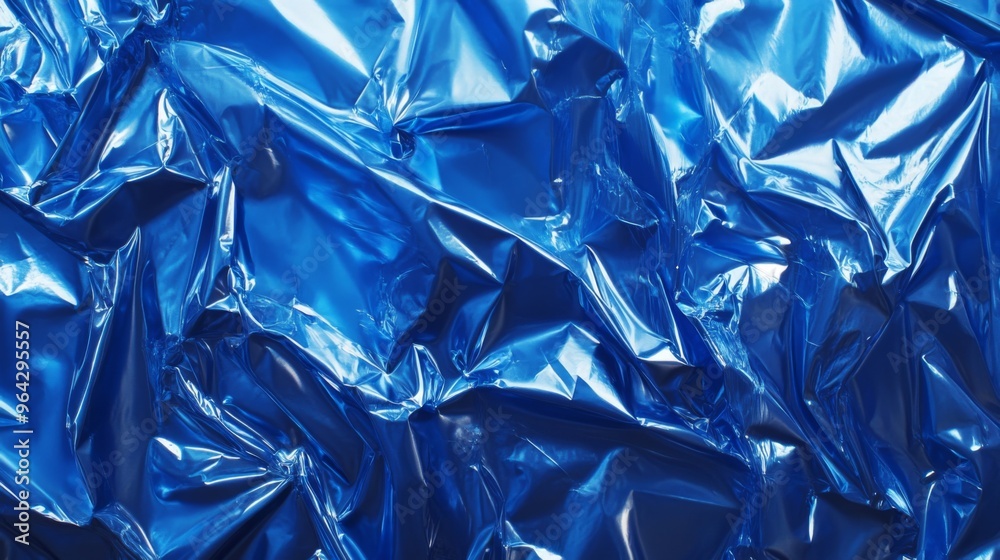 Fototapeta premium Abstract texture crumpled blue plastic cellophane surface material