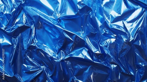 Abstract texture crumpled blue plastic cellophane surface material