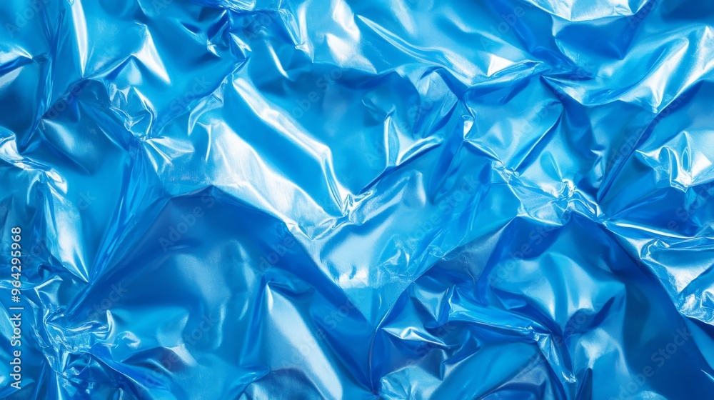 Fototapeta premium Abstract texture crumpled blue plastic cellophane surface material
